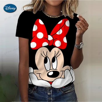 Женская футболка Disney с Микки Маусом Harajuku 2023, новая топовая повседневная футболка, летняя женская футболка с коротким рукавом и рисунком
