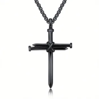 2022 Новое Модное Ожерелье с крестом Для мужчин в стиле Панк Подвеска для укладки ногтей Черное Золото Цепочка Серебряного цвета Креативное ожерелье Подарки S578