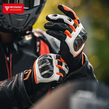 Motowolf Мотоциклетные перчатки из овчины Кожаные байкерские перчатки Мужские перчатки для мотокросса с сенсорным экраном Короткие манжеты Снаряжение для верховой езды Лето