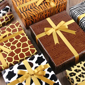 Бумага для упаковки рождественских подарков с принтом животного, леопарда и коровы, Рождественские украшения для дома, Дня рождения, свадьбы, Поделки из бумаги для рукоделия