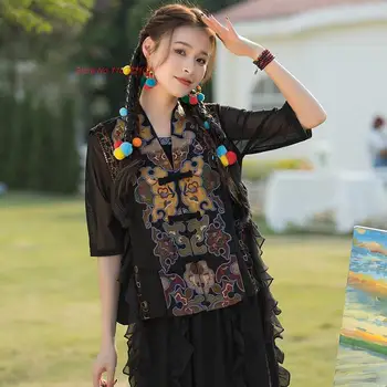 2023 жилет с традиционной китайской цветочной вышивкой hanfu, Восточный этнический традиционный жилет, женский национальный костюм тан, повседневный жилет
