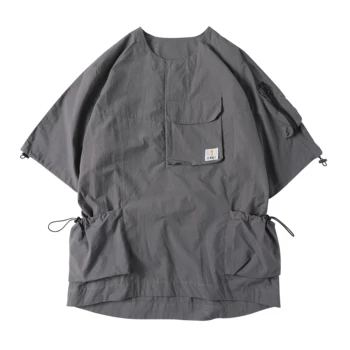 Летняя футболка Streetweart, мужская футболка с несколькими карманами и короткими рукавами