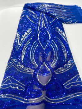 2023 Роскошная голубая Африканская кружевная ткань с 3D блестками, высококачественная нигерийская французская сетчатая кружевная ткань, женское платье, сшитое платье YYZ713