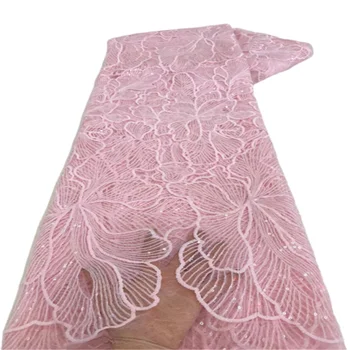 Розовая Французская сетчатая кружевная ткань с блестками 2023, высококачественное Африканское Французское сетчатое кружево для женщин, вечерние платья X99-3