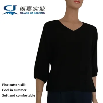 Хлопковая шелковая Летняя женская футболка с V-образным вырезом и рукавом в семь точек, толстовка для утренней зарядки, для бега трусцой, крутой однотонный топ большого размера
