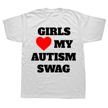 Новинка мужской одежды, футболки Girls Heart My Autism Swag, Графическая уличная одежда, Подарки на День рождения с коротким рукавом, Графические футболки, Хлопок