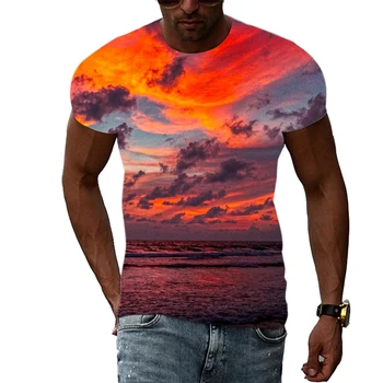 Красивые Пляжные Пейзажи, Мужская И женская Повседневная Модная футболка в стиле Хип-хоп С 3D принтом Harajuku С круглым вырезом и короткими рукавами