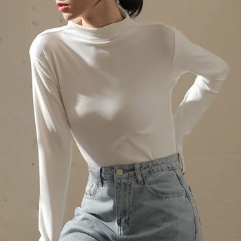 Женская водолазка с длинным рукавом, облегающая футболка, Однотонный милый повседневный Универсальный внутренний и внешний Носимый пуловер, топы