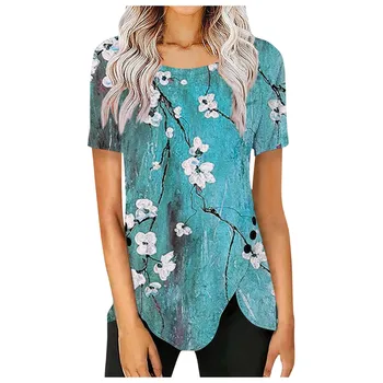 Новый летний женский модный свободный пуловер с цветочным растением, верхняя одежда с 3D принтом, модная футболка с круглым вырезом для девочек