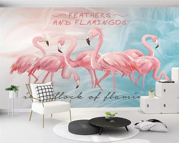 обои beibehang для домашнего декора Современный минималистичный американский модный рисунок из перьев фламинго, художественная роспись, фоновые обои