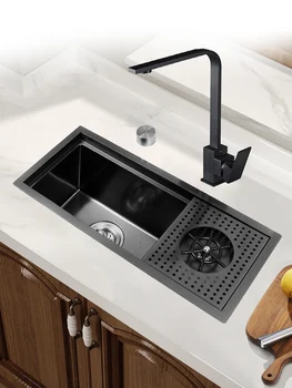 Скрытая черная кухонная раковина Nano 304 с одной чашей, барная стойка небольшого размера из нержавеющей стали, скрытая черная раковина с крышкой