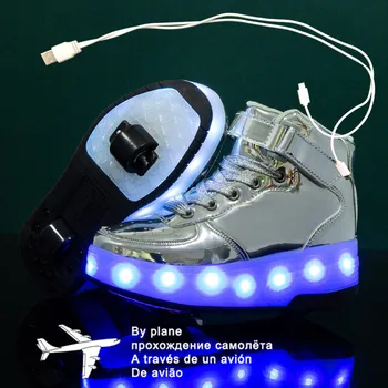 Размер 30-37, роликовые кроссовки для детей, обувь для мальчиков со светодиодной подсветкой, двойные колеса, USB-зарядка, обувь для катания на коньках для детей, мальчиков и девочек