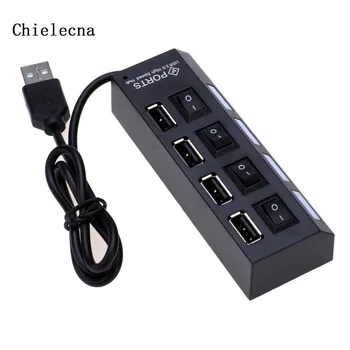Chielecnal 4 Порта USB 2,0 Концентратор USB-Концентратор Высокоскоростной USB 2,0 Разветвитель Адаптер-Концентратор с Кабелем ВКЛ/ВЫКЛ Для Ноутбука Macbook PC