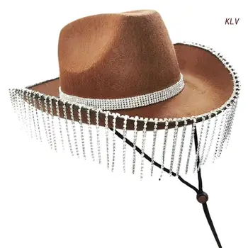 Ковбойская шляпа со стразами для девочек, стразы, бахрома, блестящая ковбойская шляпа, шляпа для вечеринки по случаю дня рождения, аксессуар для костюма