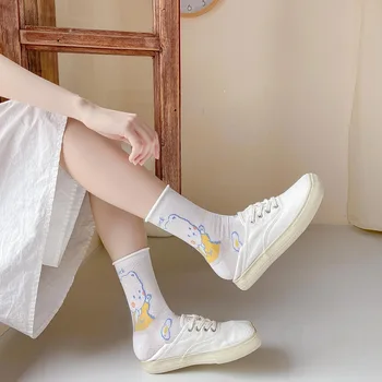 Японский мультяшный медведь, Белые женские носки, Трендовая мода, Милые, сладкие Корейские студенческие спортивные хлопковые женские носки с завитками