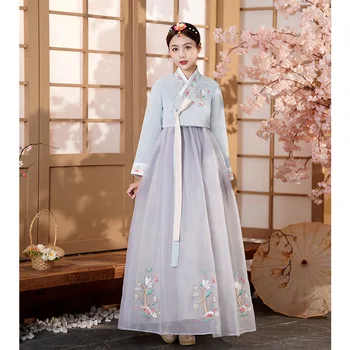 Традиционное Женское платье Ханбок с вышивкой, Королевские платья принцессы с цветочным узором, Корейское Винтажное платье для выступлений для девочек