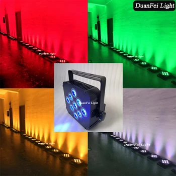 8 штук беспроводных светодиодных ламп dmx с номинальной мощностью от аккумулятора 9x18 Вт RGBWA + UV LED Flat Par для свадебной вечеринки