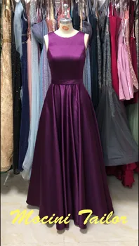 Фиолетовое Длинное атласное вечернее платье 2023 с круглым вырезом и элегантным шлейфом из бисера luckgirls, настраиваемое платье для выпускного вечера mocini tailor
