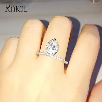 RAKOL Classic с открытым кольцом из циркона, Креативные Регулируемые кольца с капельками для женщин, золотые, серебряные украшения для невесты, свадебные украшения