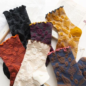 Весенние винтажные кружевные носки с ушками из лесного дерева, женские тонкие носки