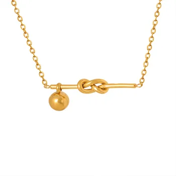 Красивое женское ожерелье во французском стиле Ins, ожерелье с геометрическим узлом из стального шарика, Универсальные украшения из нержавеющей стали