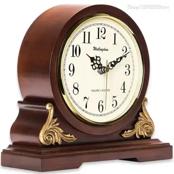 Европейские ретро-часы из массива дерева, показывающие время, кварцевые часы и часы с батарейным питанием, стильный домашний декор, Настольные часы для офиса.