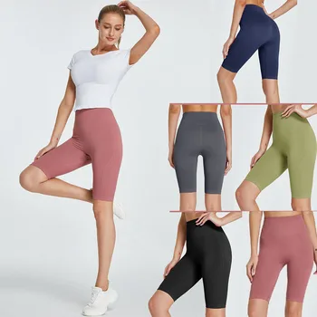 Женские компрессионные шорты с высокой талией, обтягивающие шорты для бега, спортивные шорты из эластана с контролем живота, быстросохнущие дышащие шорты для йоги