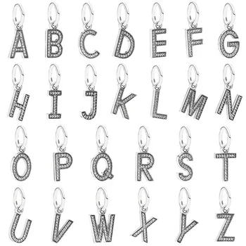 Сделай сам Шарм A-Z, подвесной алфавит из 26 букв с хрустальной подвеской, бусина из стерлингового серебра 925 Пробы, модный браслет, ювелирные изделия