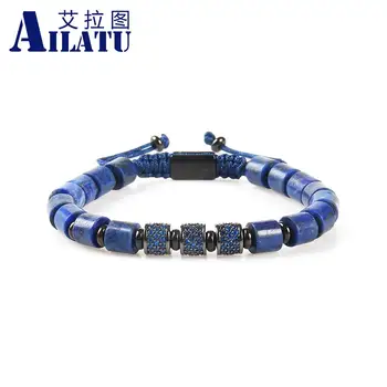 Ailatu 10 шт./лот, роскошный мужской плетеный браслет из синих фианитовых цилиндров с натуральным камнем Лазурит высшего качества