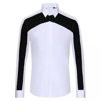 Мужские рубашки Minglu Black White с сращиванием, Роскошные Повседневные Мужские рубашки с длинным рукавом, Высококачественные Мужские Рубашки Slim Fit 3XL