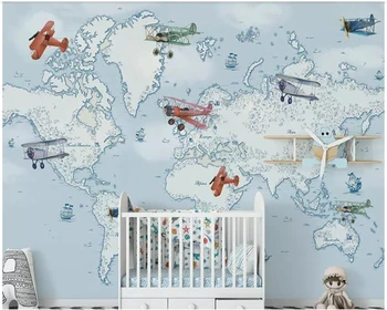 beibehang Индивидуальные оригинальные расписанные вручную детские мультяшные обои с самолетом и океаном на фоне декоративной росписи стен