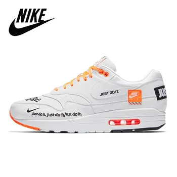 Новинка Nike Air Max 1 Just Do It, бело-оранжевая мужская обувь, спортивные кроссовки на открытом воздухе, дышащие женские кроссовки унисекс Air Max 87