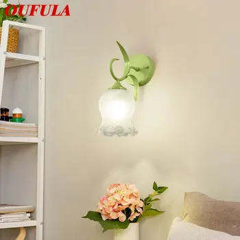 Современный интерьерный настенный светильник OUFULA LED с креативным цветочным дизайном, бра из зеленого стекла для домашнего декора прикроватной тумбочки в спальне