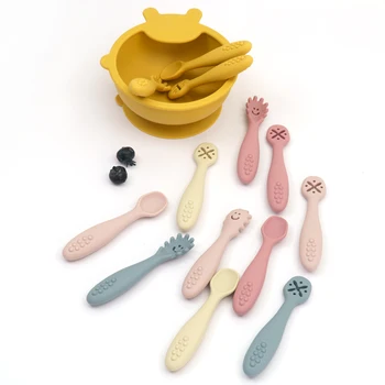 3ШТ Kawaii Детские обучающие ложки, набор посуды для кормления малышей, детские силиконовые игрушки-прорезыватели, Обучающие столовые приборы, детские вещи