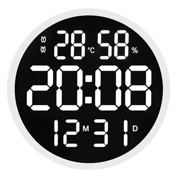 12-дюймовые большие цифровые светодиодные настенные часы-будильник с календарем, умным термометром яркости, влажности, температуры.Современный домашний декор