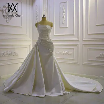 свадебное платье из плотного атласа со складками на одно плечо, женское свадебное платье из плотного атласа со складками на одно плечо