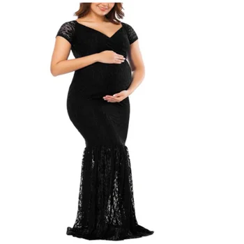 Фотосессии в платье для беременных 
Кружевной облегающий пуловер с глубоким V-образным вырезом и длинными рукавами для беременных