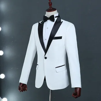 Новые мужские Классические костюмы с черными лацканами, белые костюмы для сценических выступлений, мужские костюмы, новейшие модели пальто и брюк, приталенные смокинги для мужчин