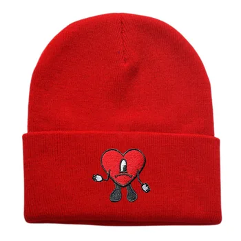 Вязаная шапка с вышивкой в виде сердца, Плохой Кролик, Мультяшная шапочка-бини в стиле хип-хоп, Уличная Модная шляпа в повседневном стиле для женщин, Подарки для девочек