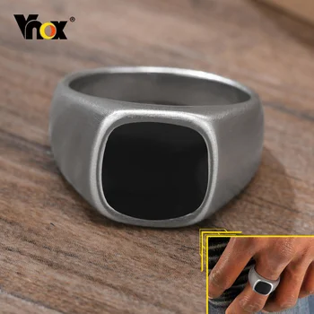 Кольцо-печатка Vnox 12,5 мм для мужчин, черный квадратный ободок для пальцев из нержавеющей стали, кольца-штампы для мальчиков в стиле готический панк-рок