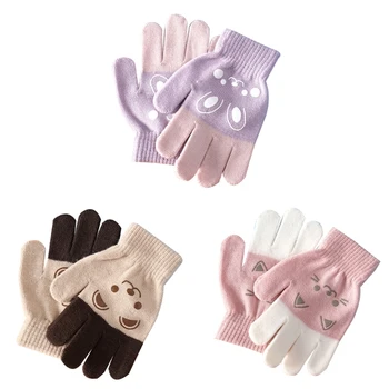B2EB Вязаные варежки для пальцев, ветрозащитные зимние теплые перчатки для детей от 4 до 8 лет