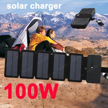 Складная солнечная панель 100 Вт USB-солнечная батарея, портативное складное водонепроницаемое солнечное зарядное устройство на 5 В, Наружная мобильная зарядка от солнца