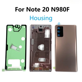 Для SAMSUNG Galaxy Note 20 N980 N980F Полный корпус Передняя металлическая Средняя рамка Задняя батарея Пластиковая крышка Детали корпуса задней двери