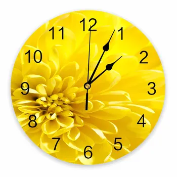 Хризантема, Желтый цветок, Декоративные Круглые настенные часы, Дизайн с арабскими цифрами, Не Тикающие Спальни, ванная комната, Большие настенные часы