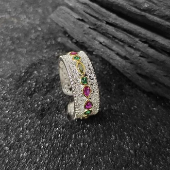 Роскошное женское кольцо с радужным цирконом в виде капли воды, Очаровательные Регулируемые Обручальные кольца для женщин Золотого, серебряного цвета, Открытое обручальное кольцо