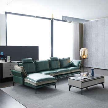 роскошный диван для гостиной, комбинированный диван с верхним слоем кожи, высококачественный атмосферный диван для гостиной, креативный модный пуховый диван