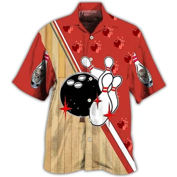 Модная Летняя Гавайская рубашка, 3D Крутой Боулинг, Мужская и Женская одежда, Пляжная блузка с коротким рукавом, Повседневная Мужская блузка с отворотом Camisa