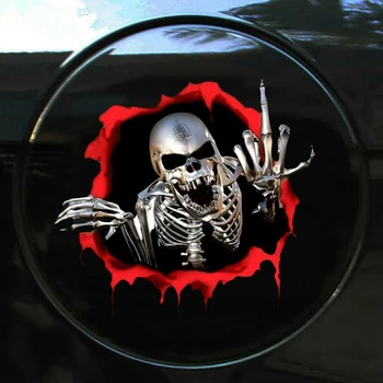 3D скелет, череп в отверстии от пули, светоотражающие наклейки на автомобиль, авто-скелет с ужасным видом, автомобильные наклейки 15 * 14 см