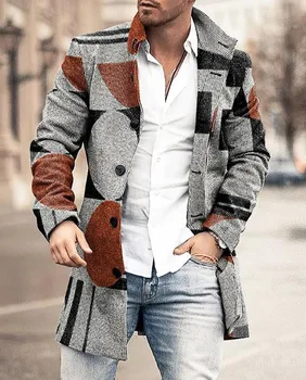 Модное мужское пальто Нового цветового решения, приталенный повседневный тренч, мужской длинный рукав, однобортный на пуговицах, осень-зима
