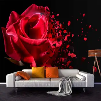 Ручная роспись черно-красной розы 3D по индивидуальному заказу, гостиная, спальня, самоклеящиеся обои, фреска